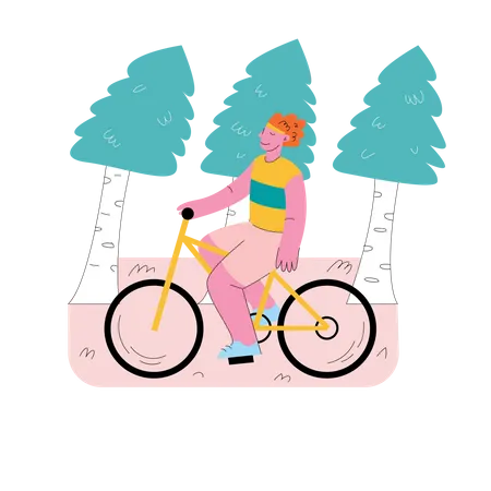 Mädchen fahren Fahrrad im Wald  Illustration