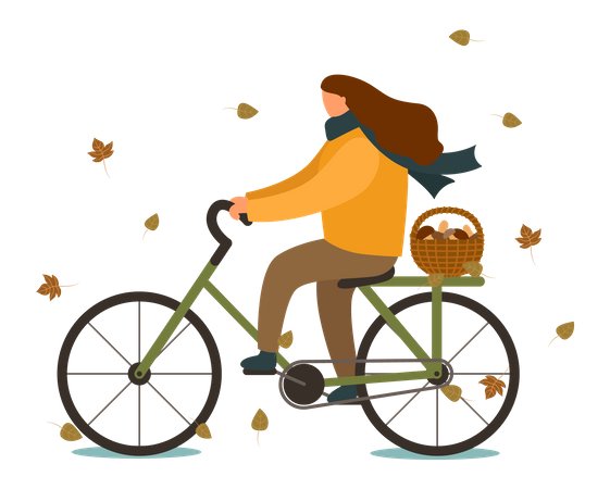 Mädchen fahren Fahrrad im Herbst  Illustration