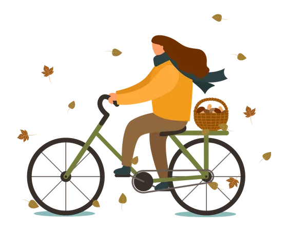 Mädchen fahren Fahrrad im Herbst  Illustration