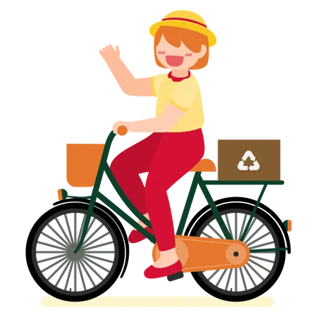 Mädchen auf Fahrrad mit Recycling-Box  Illustration