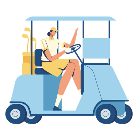 Mädchen reitet Golfwagen  Illustration