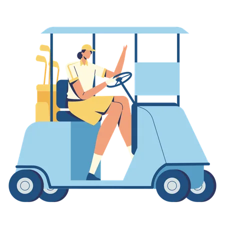 Mädchen reitet Golfwagen  Illustration