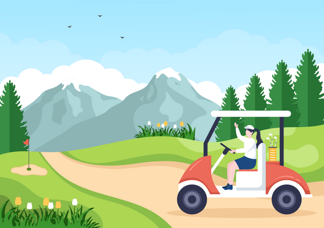 Mädchen fährt Golfmobil  Illustration