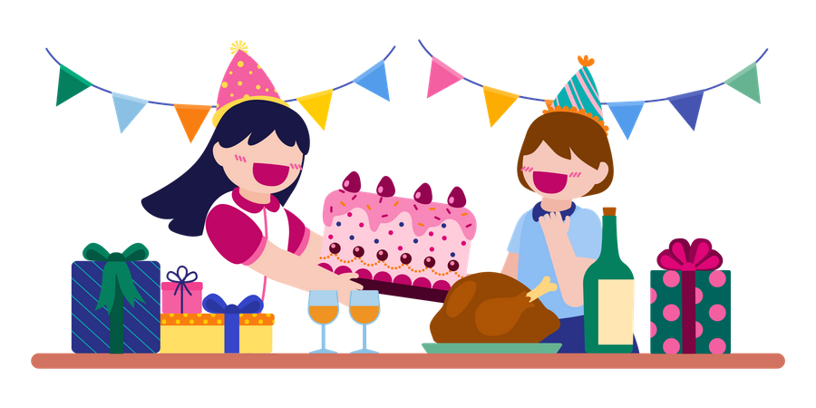 Mädchen feiern Geburtstag  Illustration