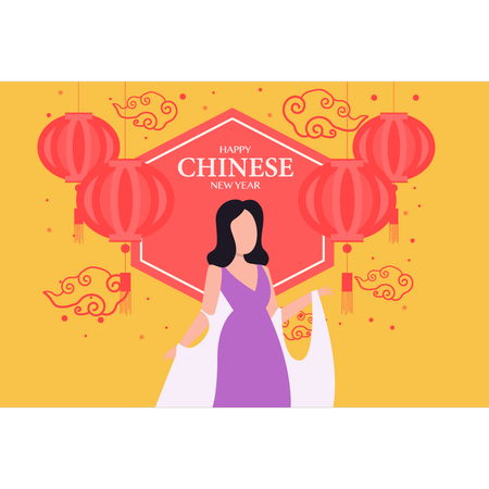 Mädchen das chinesisches neujahr feiert  Illustration