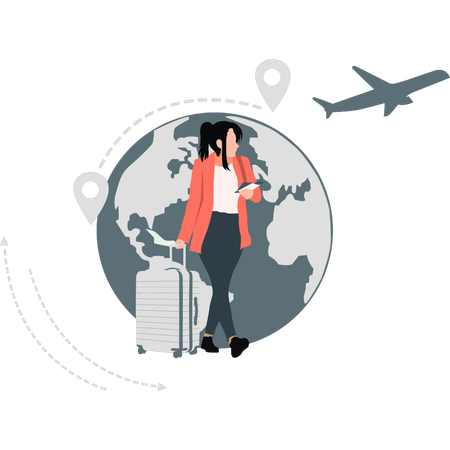 Mädchen findet den Weg am Flughafen  Illustration