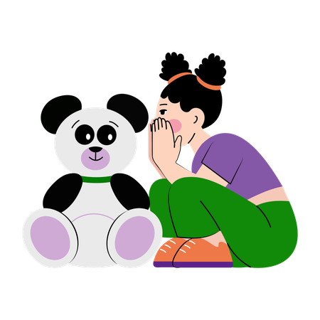 Mädchen flüstert Teddybär zu  Illustration