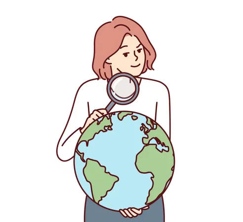 Mädchen forscht auf dem Globus  Illustration