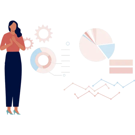 Mädchen freut sich, Kreisdiagrammteil zu sehen  Illustration