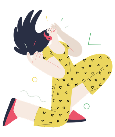 Mädchen fühlt sich glücklich, während sie Musik hört  Illustration