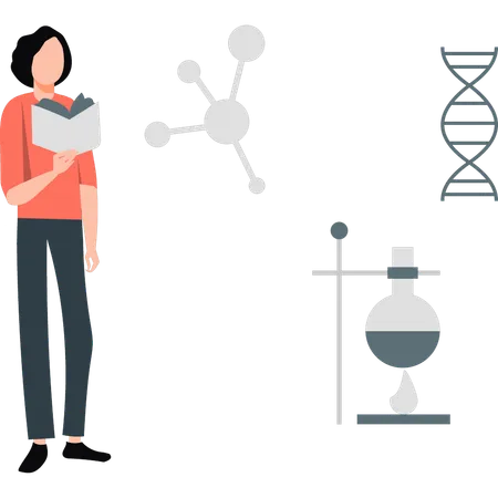 Mädchen führt chemisches Experiment durch  Illustration