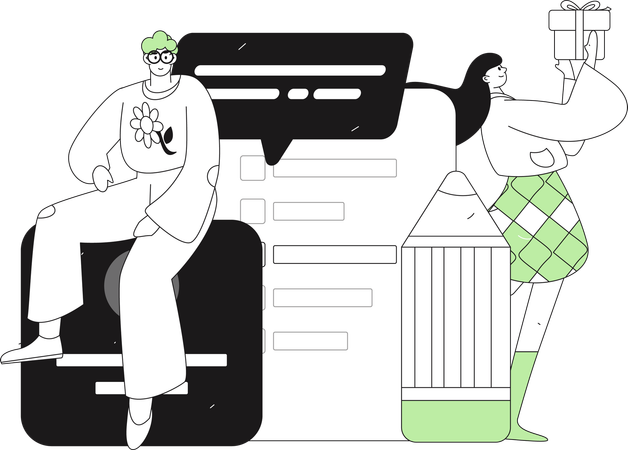 Mädchen nimmt an einer Umfrage zum Kundenengagement teil  Illustration