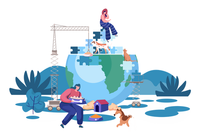 Mädchen fürsorglich Haustier  Illustration