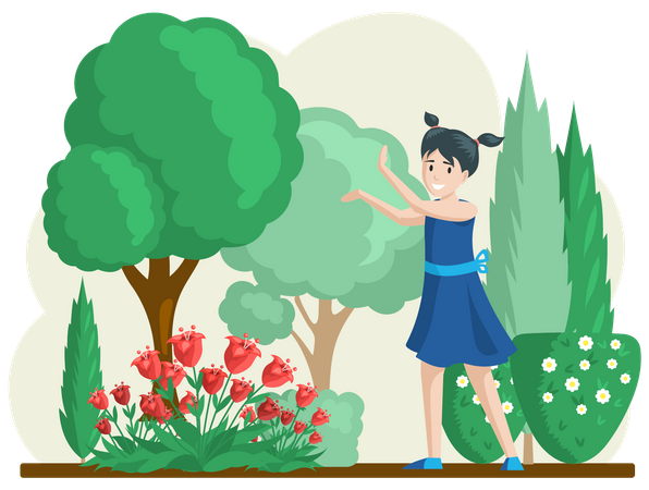 Mädchen im Garten Pflanzen  Illustration