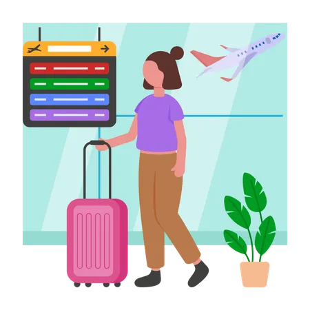 Mädchen zu Fuß auf dem Flughafen  Illustration