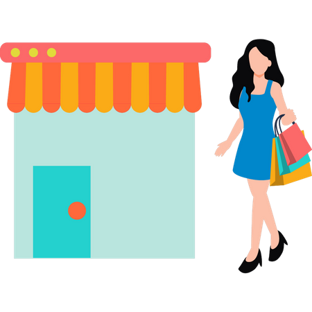 Mädchen zu Fuß mit Einkaufstüten  Illustration