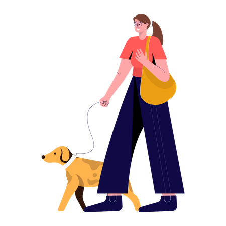Mädchen geht mit Haustier spazieren  Illustration