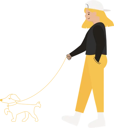 Mädchen geht mit Hund spazieren  Illustration