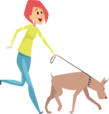 Mädchen geht mit Hund spazieren  Illustration