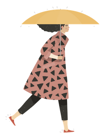 Mädchen geht mit Regenschirm  Illustration