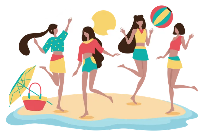 Mädchen genießen Strandparty  Illustration