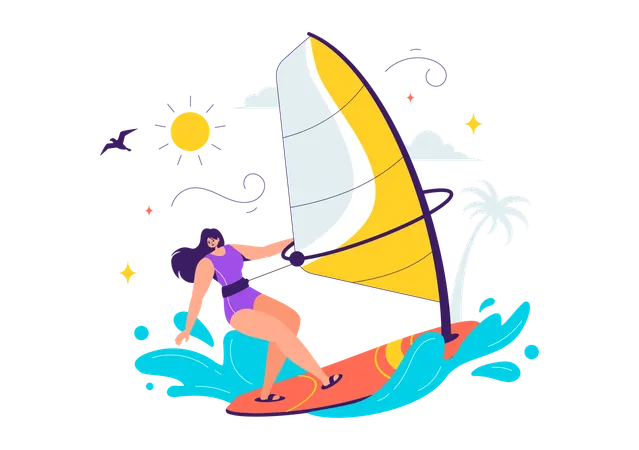 Mädchen genießt Surfen  Illustration