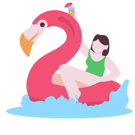 Mädchen genießt Flamingo-Fahrt  Illustration