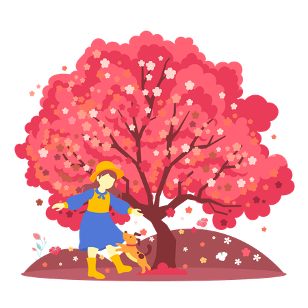 Mädchen genießt Herbstwetter  Illustration