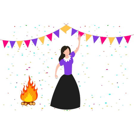 Mädchen genießt Lagerfeuerparty  Illustration