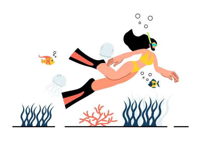 Mädchen genießt Schnorchelabenteuer  Illustration