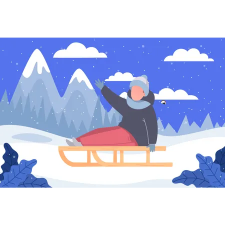 Mädchen genießt Skifahren im Winter  Illustration