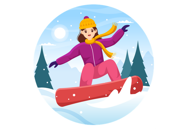 Mädchen genießt Snowboarden  Illustration