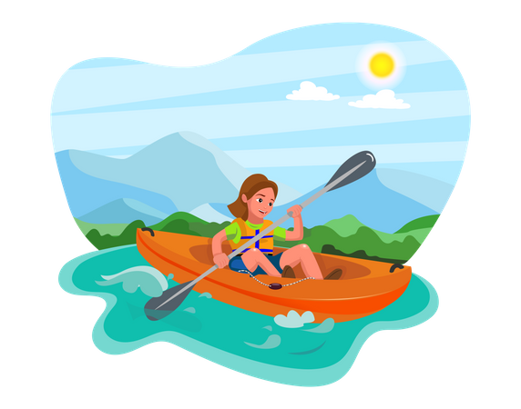 Mädchen genießen Wildwasserrafting  Illustration