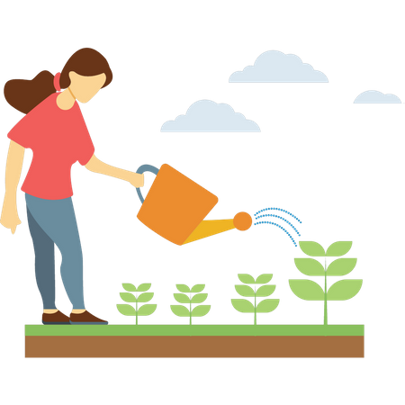 Mädchen gießt die Pflanzen  Illustration