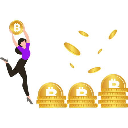 Mädchen hält Bitcoin  Illustration