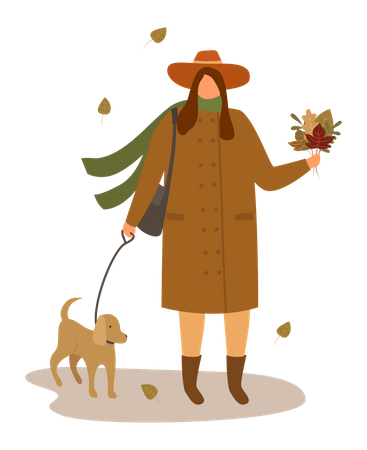 Mädchen mit Blumen im Herbst  Illustration