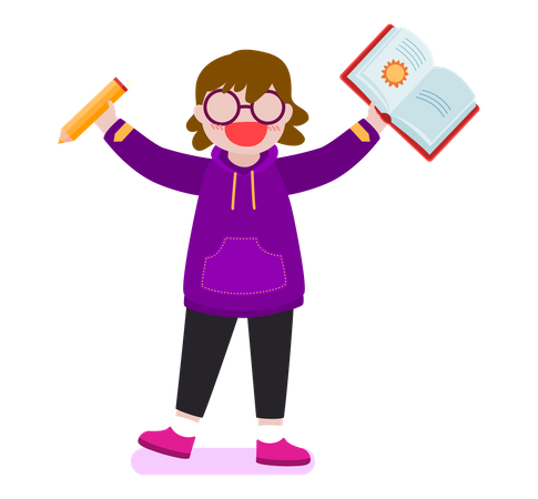 Mädchen mit Buch und Bleistift  Illustration
