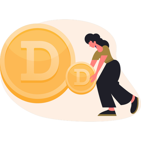 Mädchen hält Dogecoin  Illustration