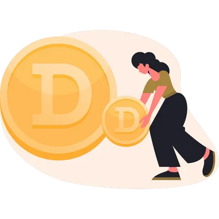 Mädchen hält Dogecoin  Illustration