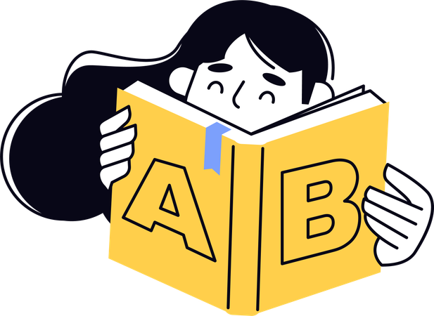 Mädchen hält englisches Buch beim Lesen  Illustration