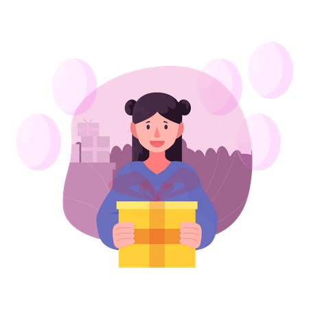 Mädchen das geschenk hält  イラスト