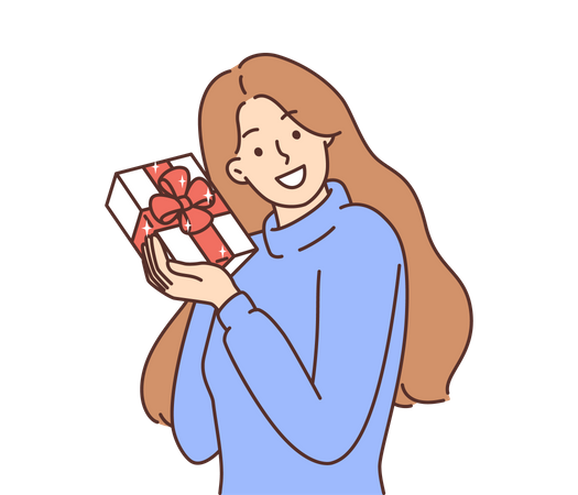 Mädchen das geschenk hält  Illustration