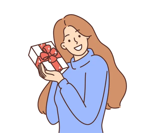 Mädchen das geschenk hält  Illustration