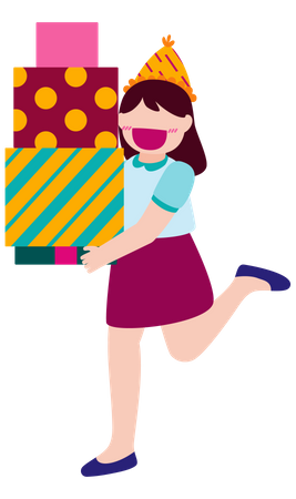 Kleines mädchen das geschenke hält  Illustration