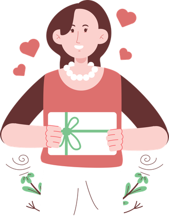 Mädchen mit Hochzeitsgeschenk in der Hand  Illustration