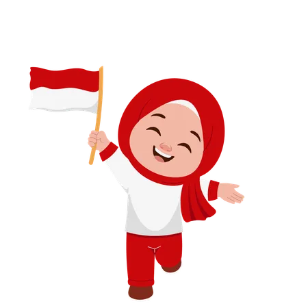 Mädchen mit indonesischer Flagge  Illustration