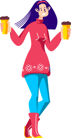 Mädchen hält Kaffeetassen zum Mitnehmen in den Händen  Illustration