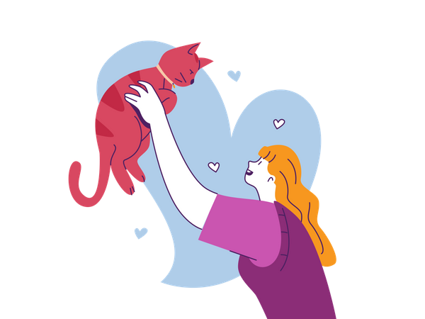 Mädchen hält Katze  Illustration