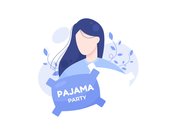 Mädchen mit Kissen in Pyjama-Party  Illustration