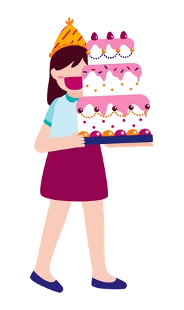 Kleines mädchen das kuchen hält  Illustration